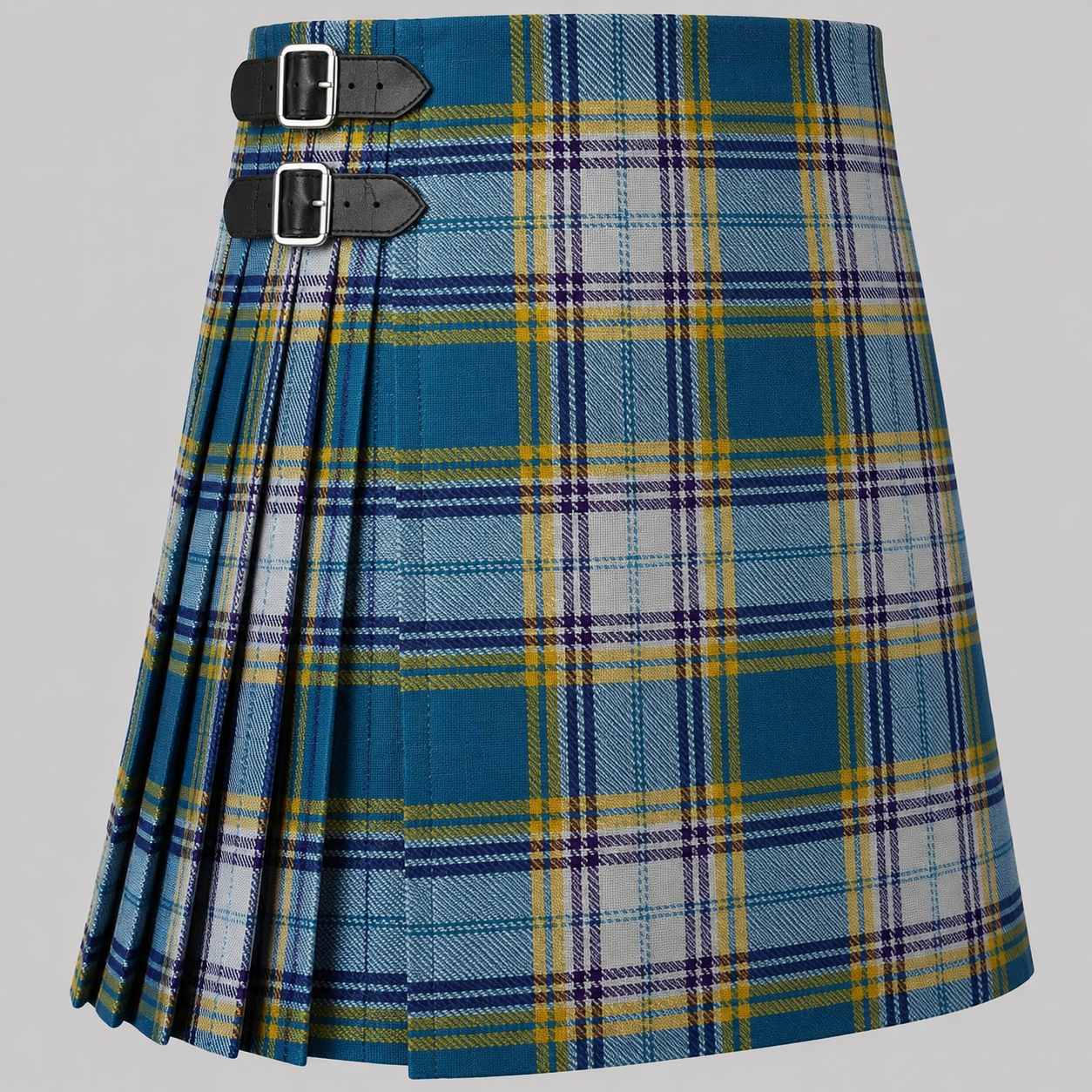 Hand made Dunn tartan kilt with green, navy, and red check pattern