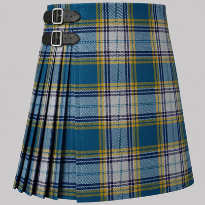 Hand made Dunn tartan kilt with green, navy, and red check pattern
