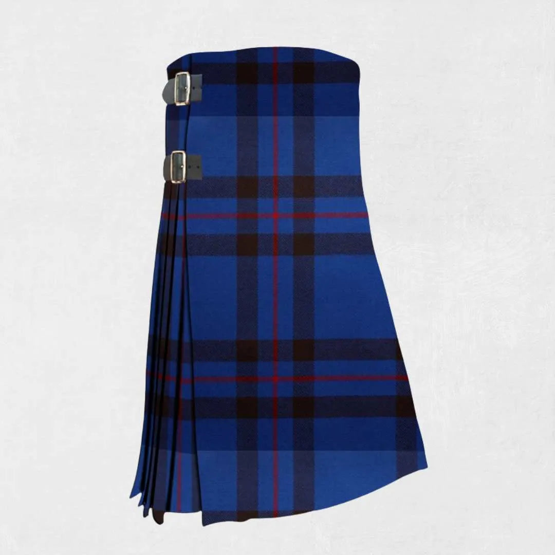 Hand made Elliot tartan kilt with red base and blue-green check pattern
