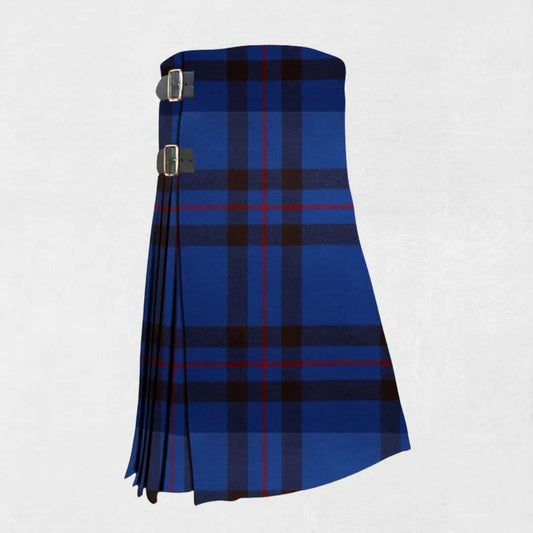 Hand made Elliot tartan kilt with red base and blue-green check pattern