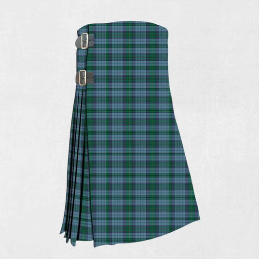 Hand made Ellis tartan kilt with green, navy, and red check pattern