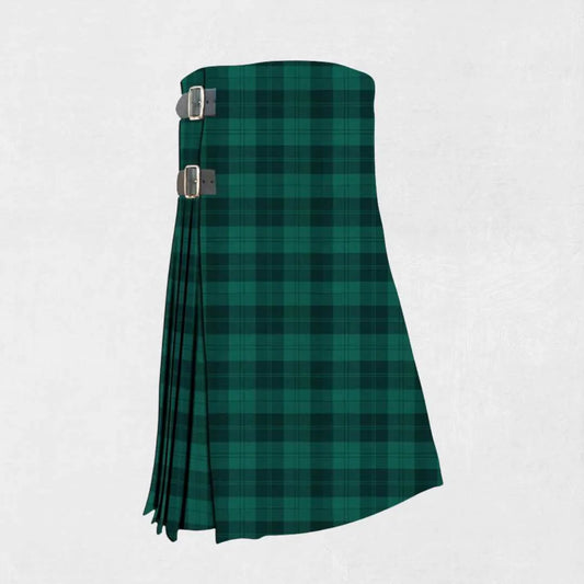Hand made Erskine tartan kilt with red base and green, navy, white check pattern