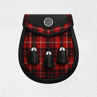 Fraser Red Modern tartan sporran with traditional tassels and leather backing for Scottish kilts

