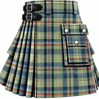 Fraser Arisaid Green Tartan Kilt in traditional Scottish Highland style

