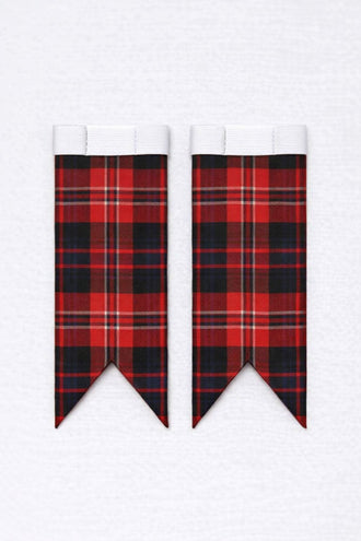 Fraser Red Modern tartan flashes worn with traditional Scottish kilt hose for Highland dress