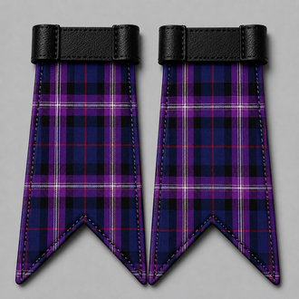Freemasons Universal Tartan kilt flashes attached to kilt hose for traditional Scottish Highland dress wear