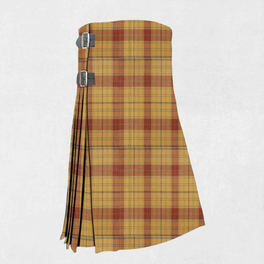 Hand made Glen Affric tartan kilt with green, brown, and blue check pattern