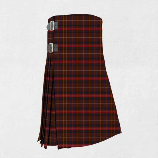 Hand made Griffiths of Wales tartan kilt with red, green, and black check pattern