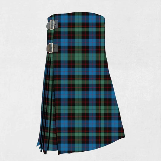 Hand made Guthrie tartan kilt with blue, green, and red check pattern