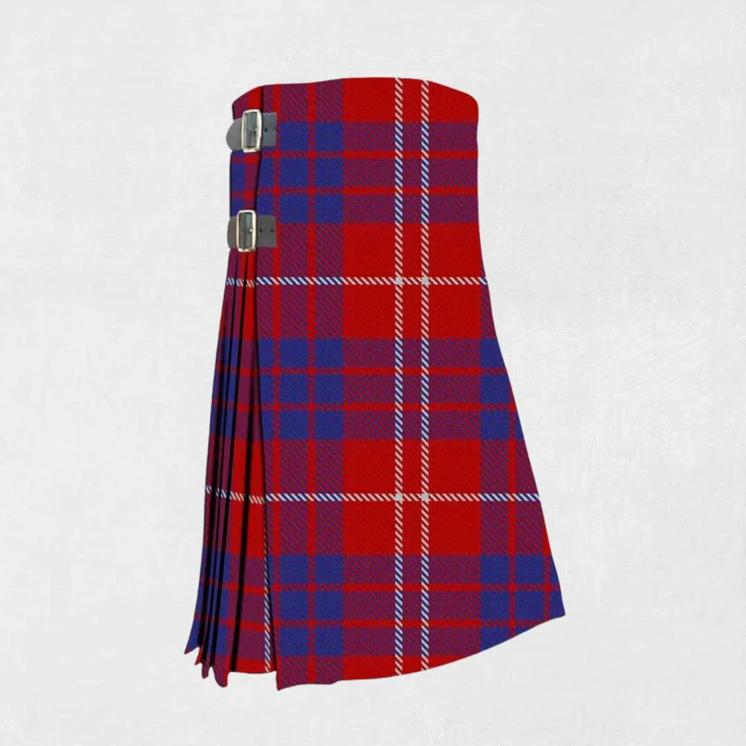 Hand made Hamilton tartan kilt with black, grey, and white check pattern