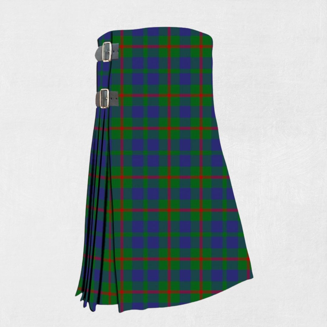 Hand-made Agnew Tartan Kilt front view, highlighting the adjustable straps and premium wool fabric with the distinctive Agnew Tartan pattern.