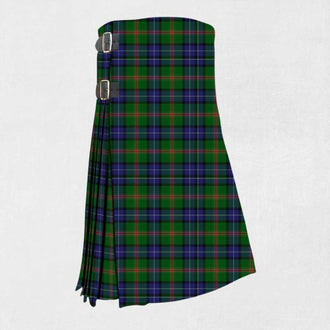 Green plaid kilt with silver belt on a white background