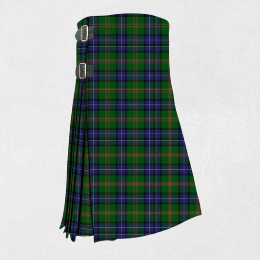 Green plaid kilt with silver belt on a white background