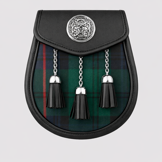 Hand made Armstrong tartan sporran with traditional tassels and leather backing for classic Scottish kilt outfits