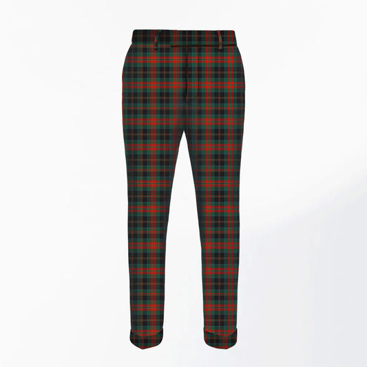 Front view of Hand Made Blair Estate Tartan Trousers in blue and green tartan with tailored pleats