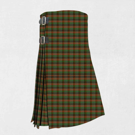 Hand made Braveheart tartan kilt in earthy brown and grey tones with straps