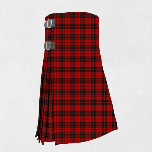 Hand made Brodie tartan kilt with red, green, and yellow pattern and straps
