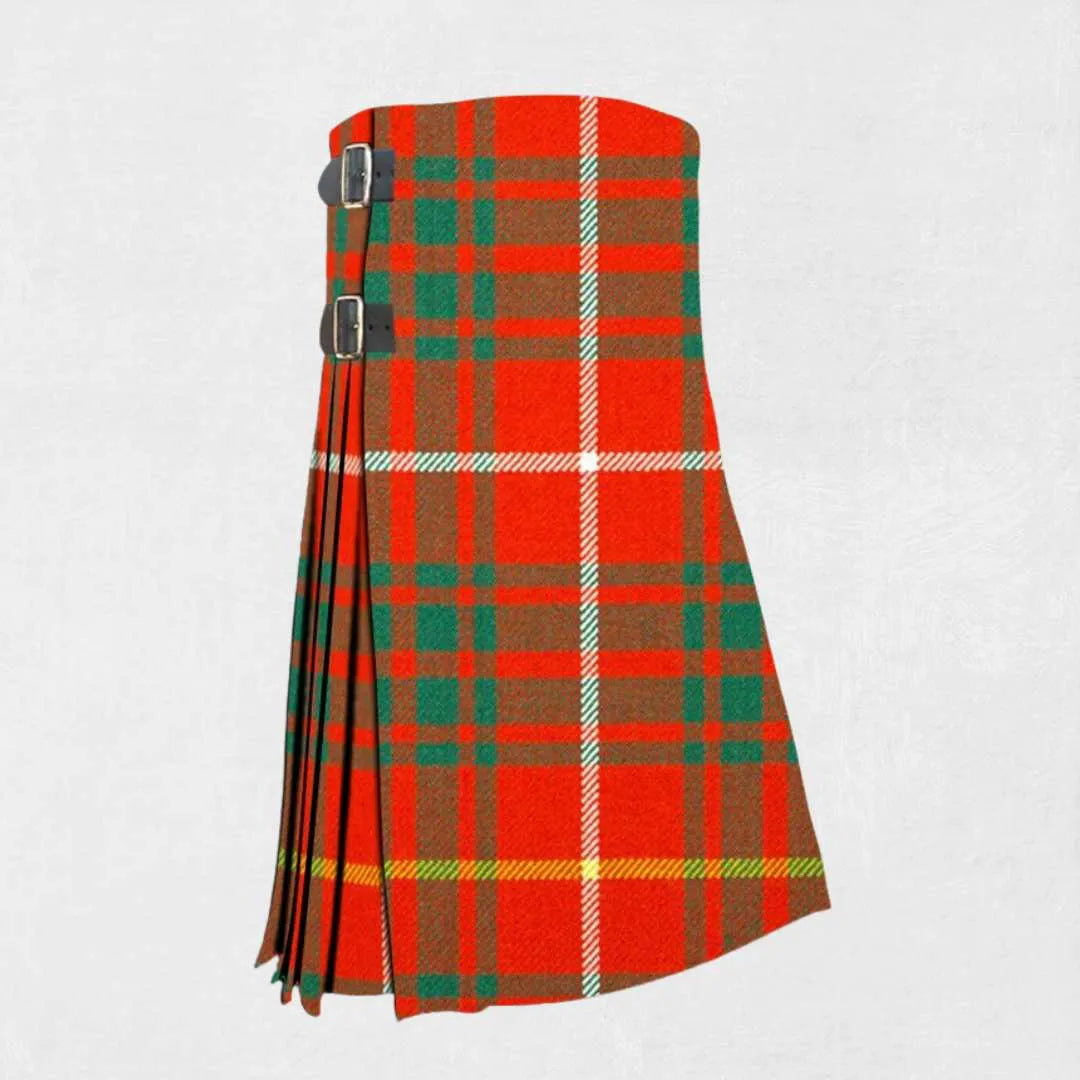 Hand made Bruce tartan kilt with red, green, and yellow checkered pattern
