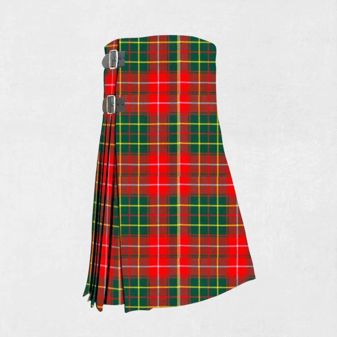 Hand made Burnett tartan kilt with red, green, and yellow traditional check pattern