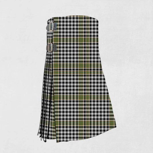 Hand made Burns tartan kilt with red, black, green, and white check pattern