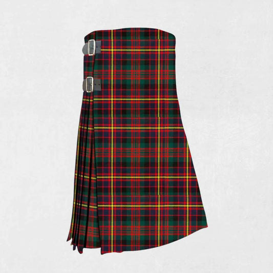 Hand made Cameron of Erracht tartan kilt with red, green, navy, and yellow checks