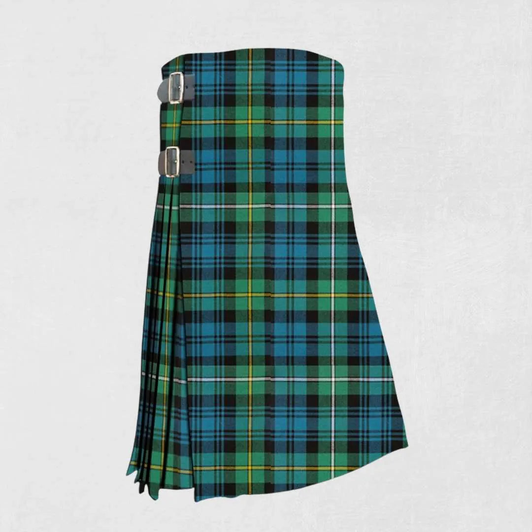 Hand made Campbell of Argyll tartan kilt in dark green, navy, and black pattern