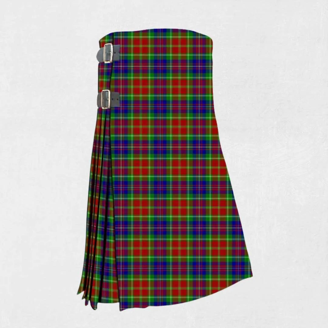 Hand made Carr tartan kilt with red, blue, and green check pattern