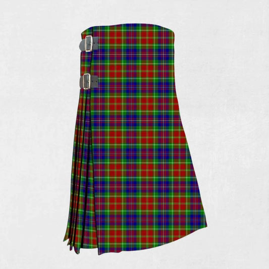 Hand made Carr tartan kilt with red, blue, and green check pattern