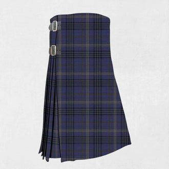 Hand made Cassidy tartan kilt with green, blue, and red check pattern