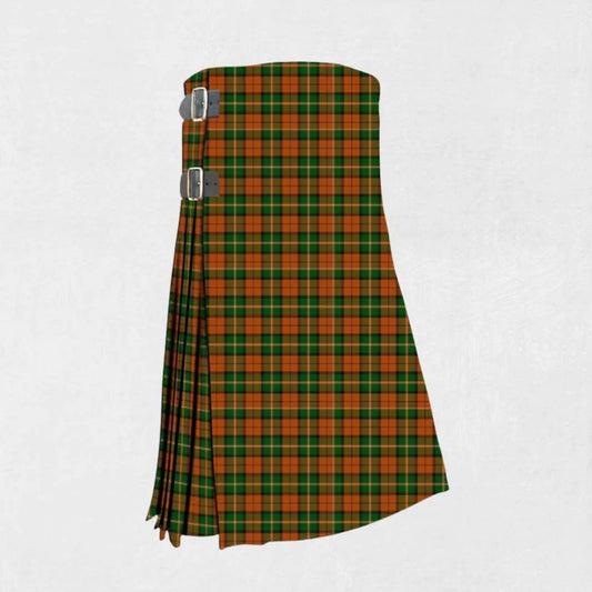 Hand made Celtic Combat tartan kilt in green, black, and red check pattern
