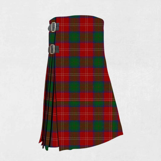 Hand made Chisholm tartan kilt with red, green, and yellow check pattern