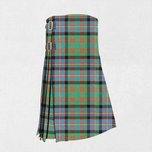 Handmade Cochrane tartan kilt in blue, green, and black with pleated back
