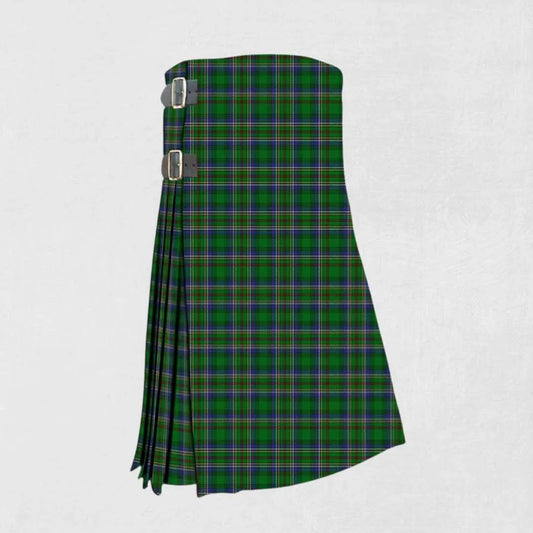 Handmade Cockburn tartan kilt in red, green, and blue with pleated back
