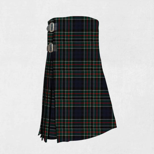 Handmade Colquhoun tartan kilt in red, black, and white with pleated back
