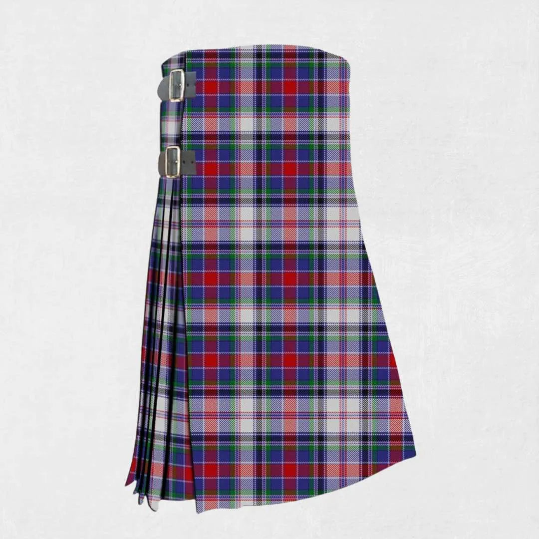 Handmade Cooper tartan kilt in blue, green, and black with red checks
