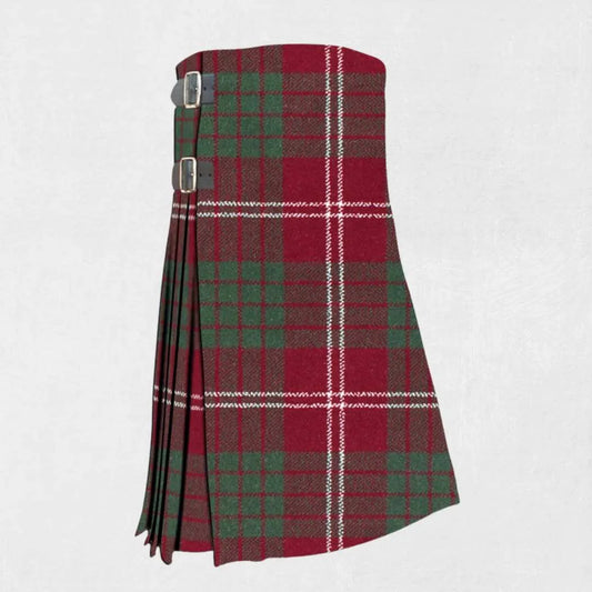 Handmade Crawford tartan kilt in red, black, and yellow design
