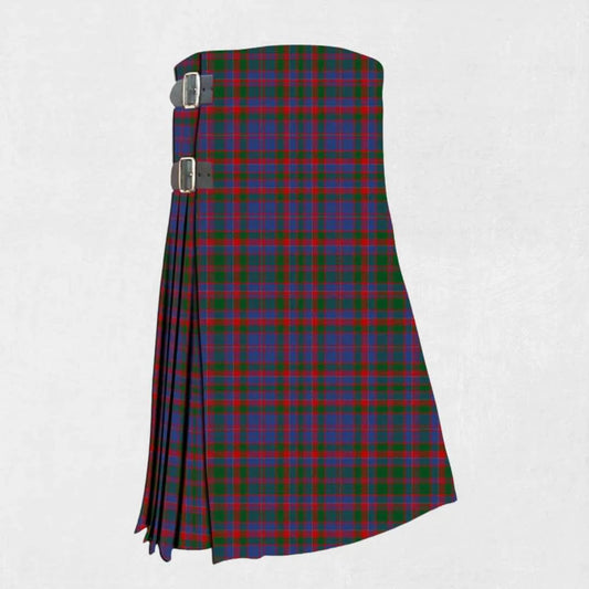 Handmade Cummings tartan kilt in green, navy, and red check pattern
