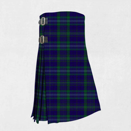 Handmade Davies tartan kilt in navy, green, and red check design
