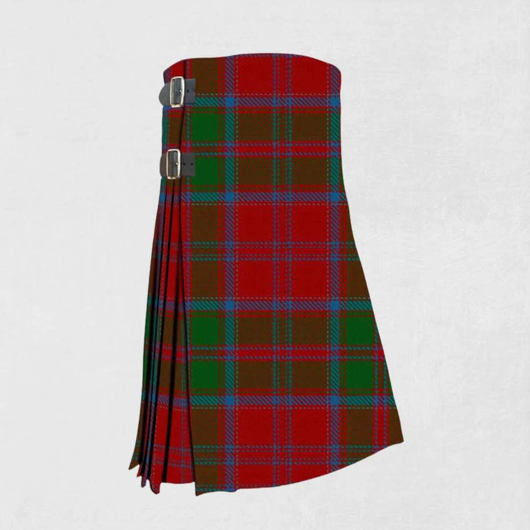 Handmade Drummond tartan kilt in red, green, blue, and black check design
