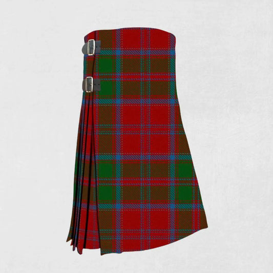 Handmade Drummond tartan kilt in red, green, blue, and black check design
