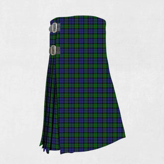 Handmade Dundas tartan kilt in green, navy, red, and yellow check design
