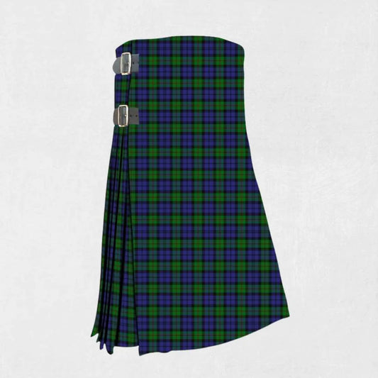 Handmade Dundas tartan kilt in green, navy, red, and yellow check design
