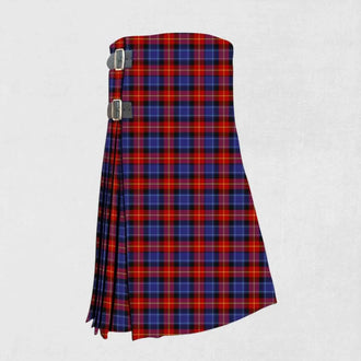 Handmade Fife tartan kilt in green, navy, black, and red check design

