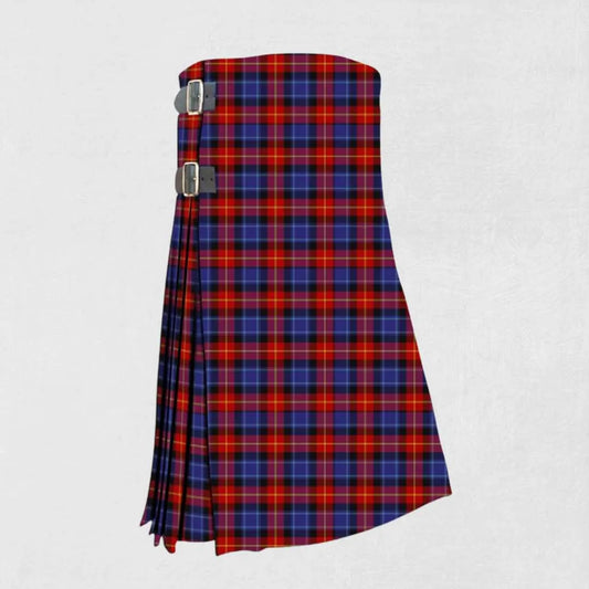 Handmade Fife tartan kilt in green, navy, black, and red check design
