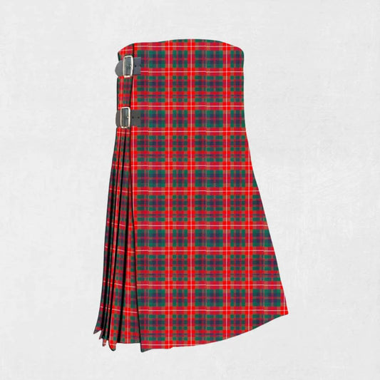 Handmade Fraser of Lovat tartan kilt in green, red, blue, and black pattern
