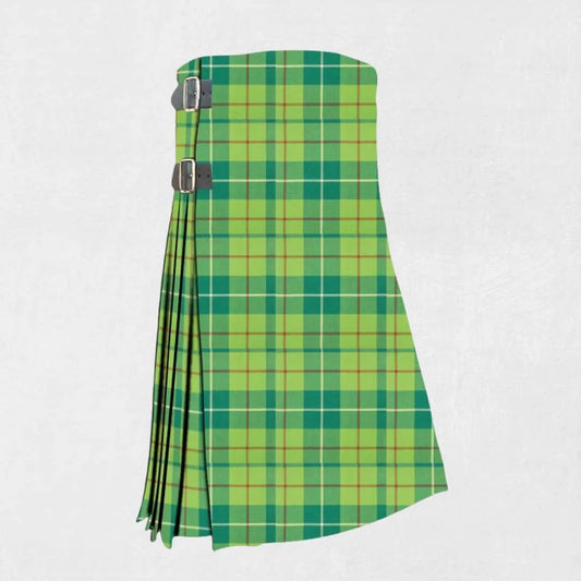 Handmade Galloway Hunting tartan kilt in green, navy, brown and red design
