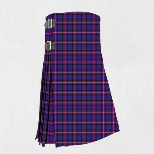 Handmade Gilmour tartan kilt in blue, green, and red check design
