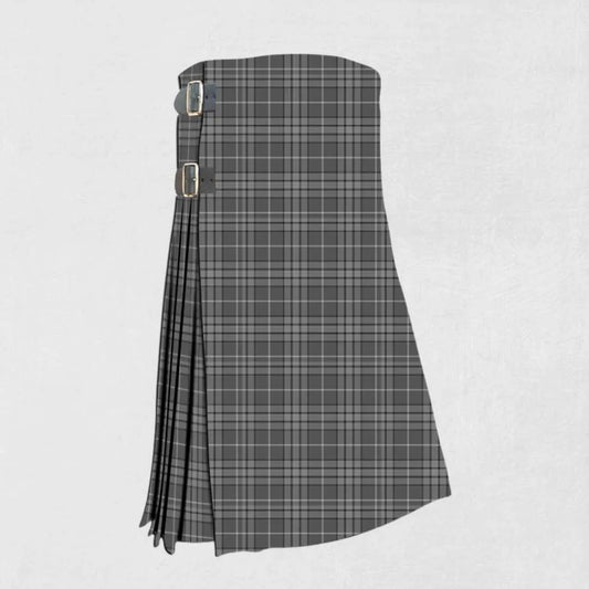 Handmade Hebridean Granite tartan kilt in charcoal grey and black design
