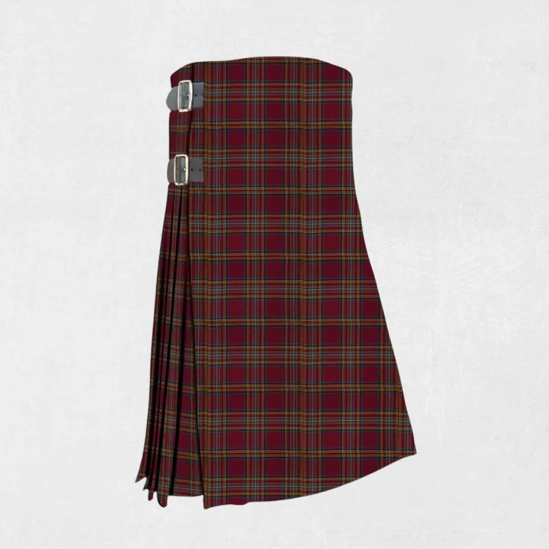 Handmade Hepburn tartan kilt in green, navy, black, and red design
