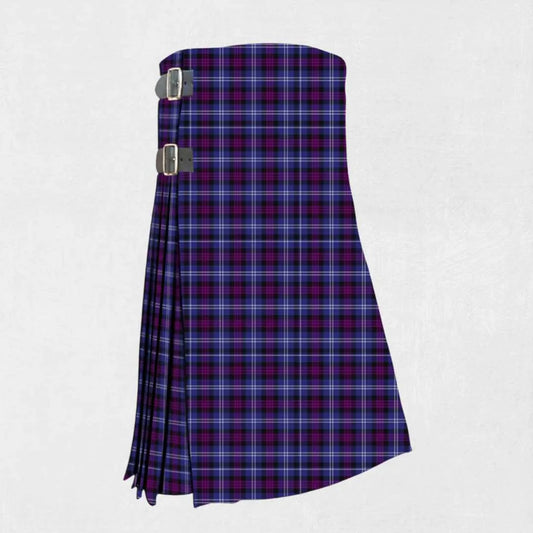 Handmade Heritage of Scotland tartan kilt in royal blue, purple, and black
